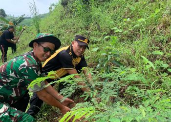Wujud Nyata Peduli Lingkungan, Kini Polri – TNI dan Pemerintah Desa Jimbaran Tanam 115 Bibit Pohon